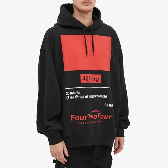 424 MG Print Oversized Hoody XS Men Black Pharmaceuticals On Fairfax Hoodie